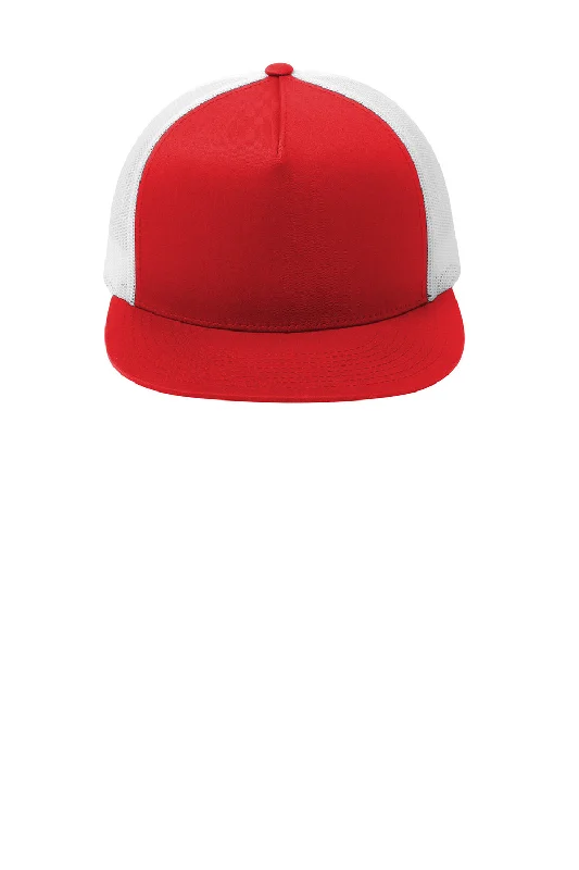 Mens hats with thick softness-Sport-Tek Mens Adjustable Trucker Hat - True Red/White