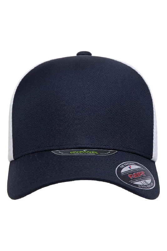 Mens hats with quirky designs-Flexfit Mens UniPanel Stretch Fit Hat - True Navy Blue/White