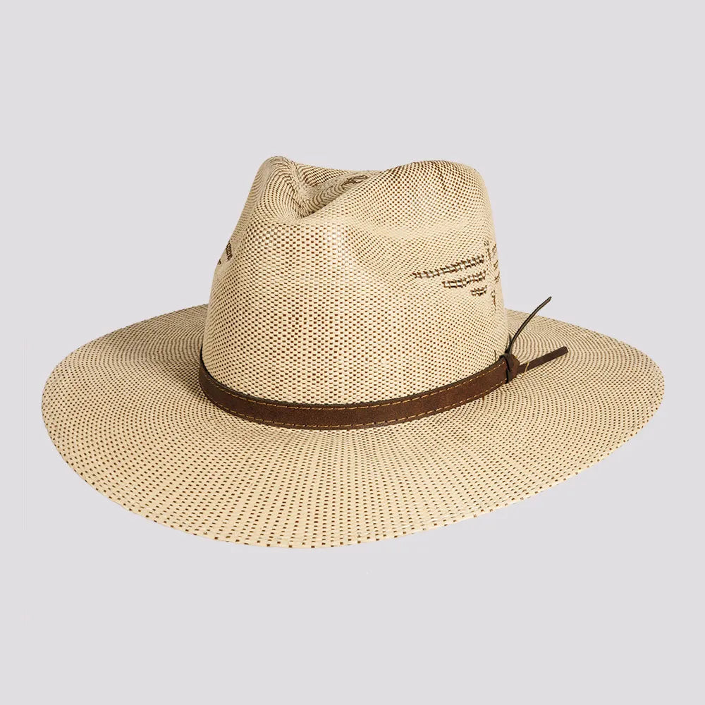 Sun hat for scalp protection-Dover | Mens Bangora Straw Flat Brim Pinch Front Sun Hat