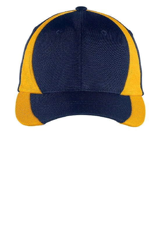 Mens hats with lightweight feel-Sport-Tek Mens Dry Zone Moisture Wicking Adjustable Hat - True Navy Blue/Gold