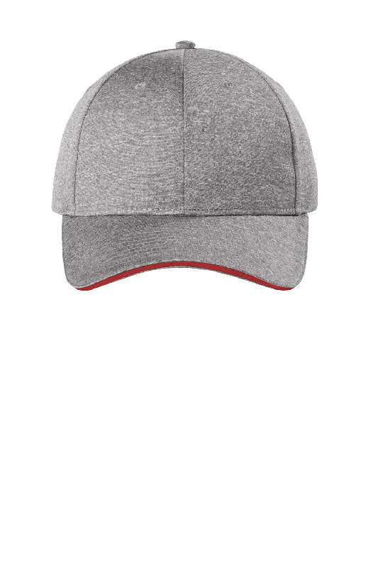 Mens hats for modern outfits-Sport-Tek Mens Contender Moisture Wicking Snapback Hat - Heather Vintage Grey/True Red