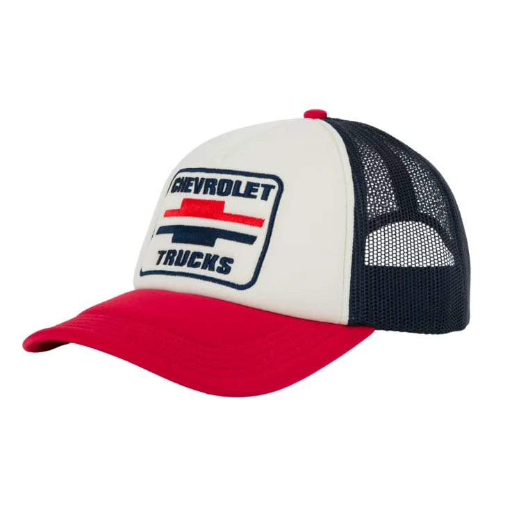 Beanies & Headbands with Silk Blend-American Needle Chevrolet Foamy Valin Trucker - Ivory/Red/Navy