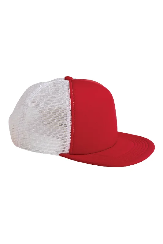 Mens hats with warm feel-Big Accessories Mens Adjustable Trucker Hat - Red/White