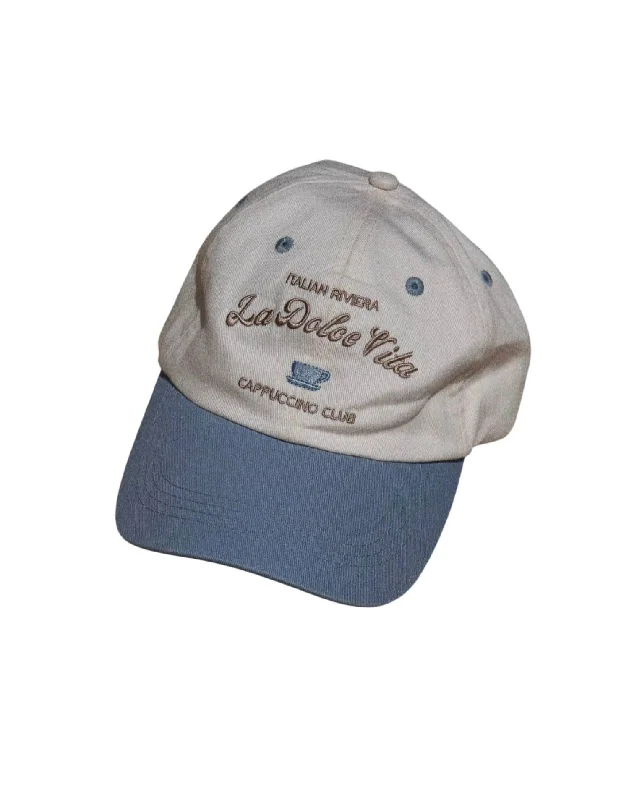 Womens Hats with pearl chains-Cappuccino Club Dad Cap In Blue/cream