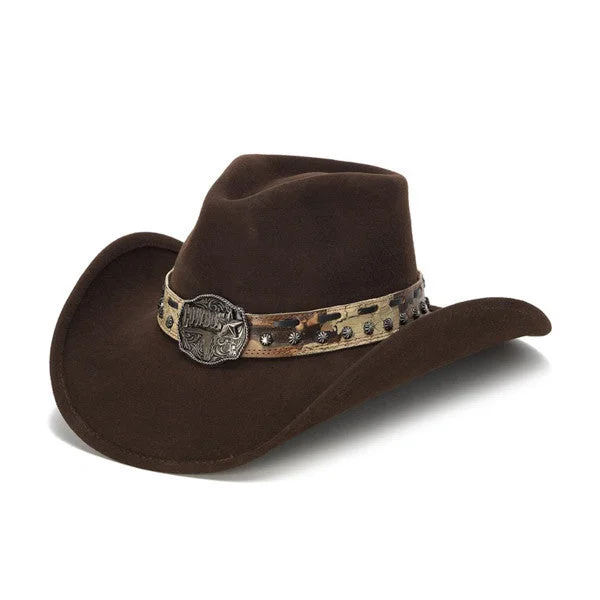 Beanies & Headbands with High Crown-Stampede Hats - Brown Cowboy Concho Western Felt Hat