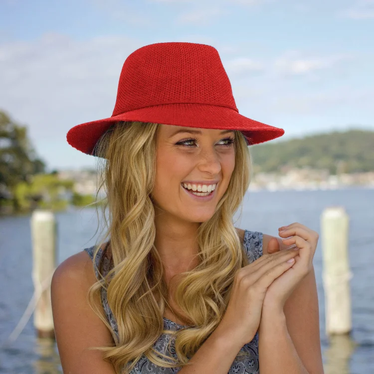 Beanies & Headbands for Lake Trips-Cancer Council Ladies Jacqui Mannish Hat - Poppy