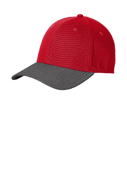 Mens hats with vibrant patterns-New Era Mens Moisture Wicking Striped Stretch Fit Hat - Scarlet Red/Graphite Grey