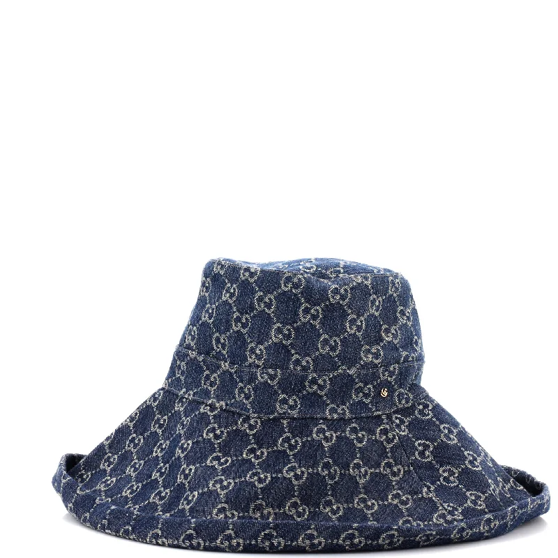 Womens Hats with lavish details-Wide Brim Hat GG Denim