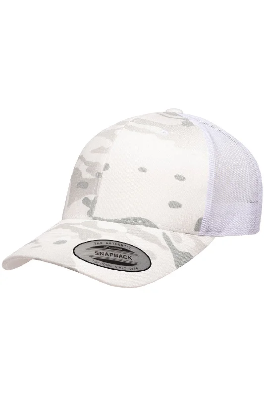 Mens hats with thick fabric-Yupoong Mens Classics Retro Snapback Trucker Hat - Alpine White Multicam