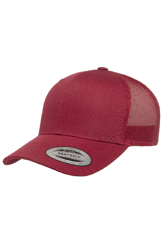 Mens hats for sunny weather-Yupoong Mens Adjustable Trucker Hat - Cranberry Red