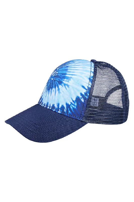 Mens hats for cool mornings-Tie-Dye Mens Snapback Trucker Hat - Ocean Blue