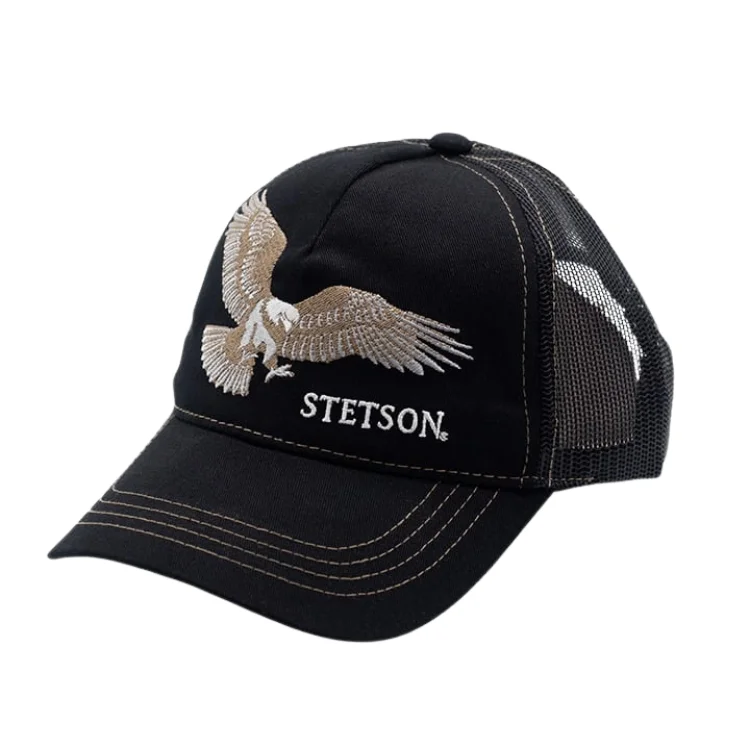 Beanies & Headbands for Running Gear-Stetson Eagle Trucker - Black