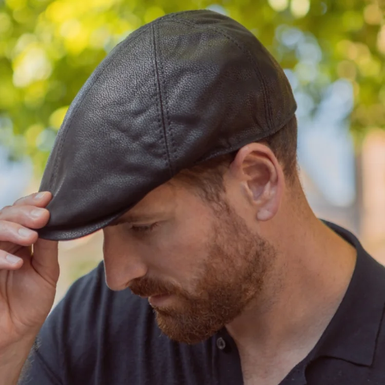 Beanies & Headbands for Chill Work-Stanton Cappuccio Leather Drivers Cap - Black