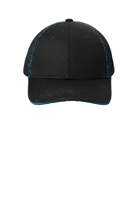 Mens hats with secure fit-Port Authority Mens Adjustable Hat - Black/Shock Blue