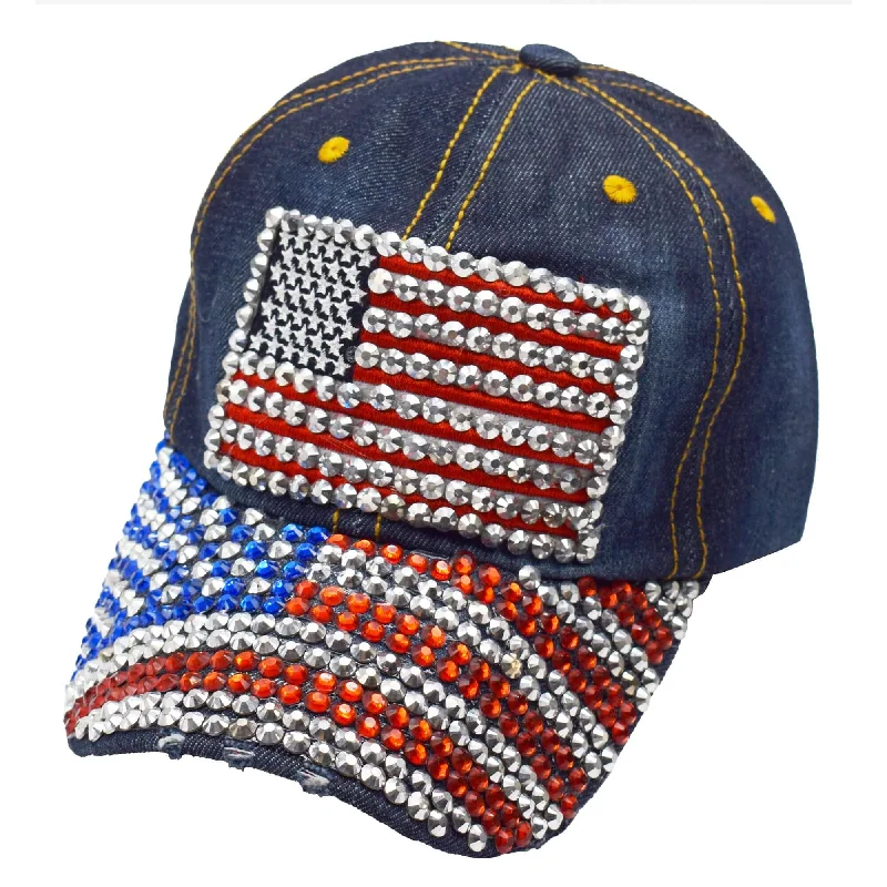 Beanies & Headbands with Deep Hues-American Flag Bling Hat