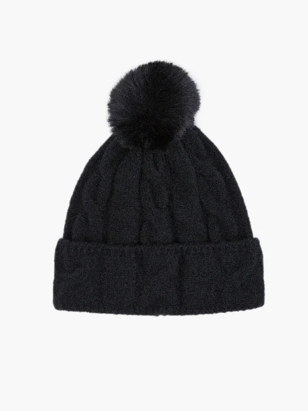 Beanies & Headbands with Basic Design-Cable Knit Pom-Pom Beanie