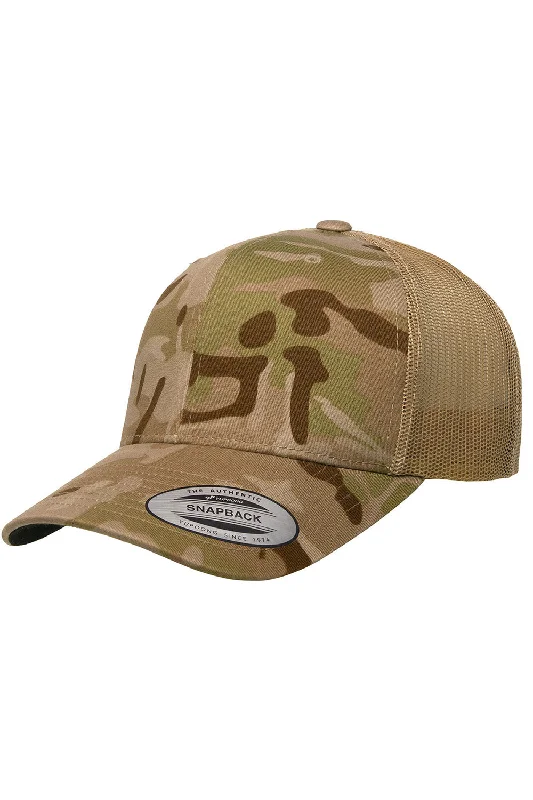 Mens hats with trendy designs-Yupoong Mens Classics Retro Snapback Trucker Hat - Arid Multicam/Tan