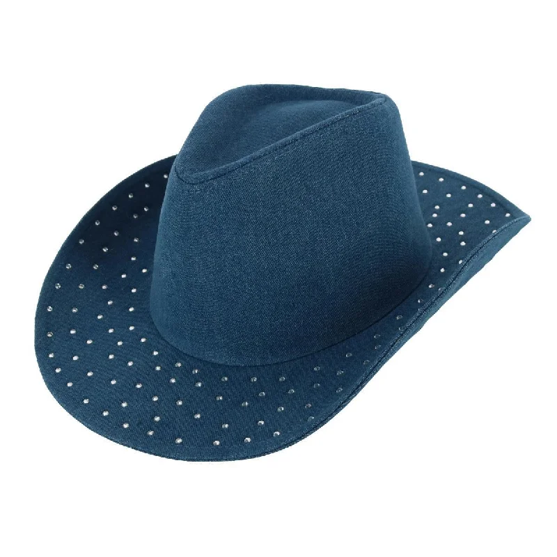 Womens Hats with pale hues-Women's Glitter Embellished Denim Cowboy Hat