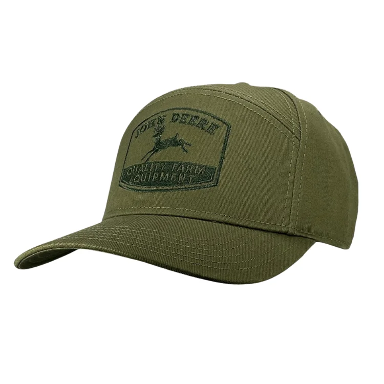 Beanies & Headbands for Calm Days-John Deere Cotton Twill 7 Panel Embroided Cap - Olive