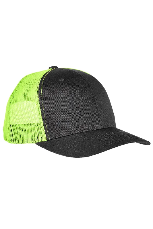 Mens hats for snowy trails-Yupoong Mens Adjustable Trucker Hat - Charcoal Grey/Neon Green