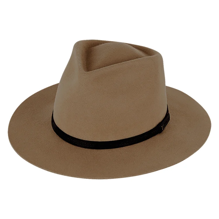 Beanies & Headbands with Folk Patterns-Kooringal Goodwin Unisex Wide Brim Fedora- Driftwood