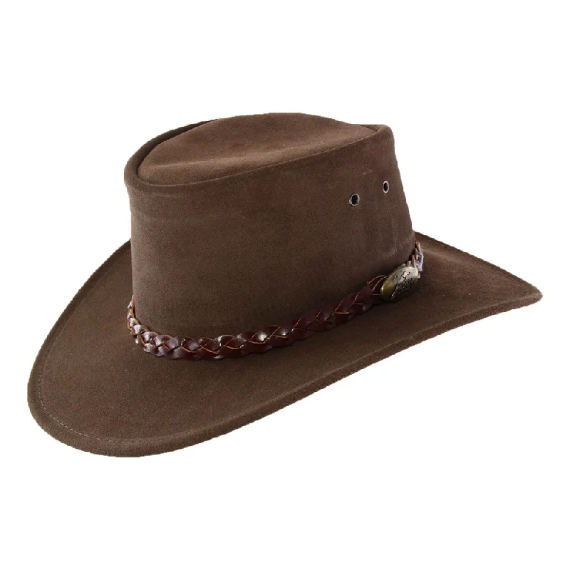 Beanies & Headbands for Roomy Fit-Jacaru Kids Suede Leather Hat - Brown