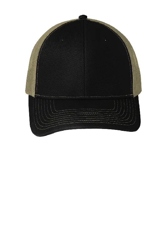 Mens hats for breezy mornings-Port Authority Mens Adjustable Trucker Hat - Black/Tan