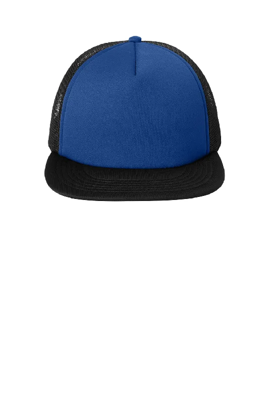 Mens hats for casual wear-District Mens Flat Bill Snapback Trucker Hat - Royal Blue