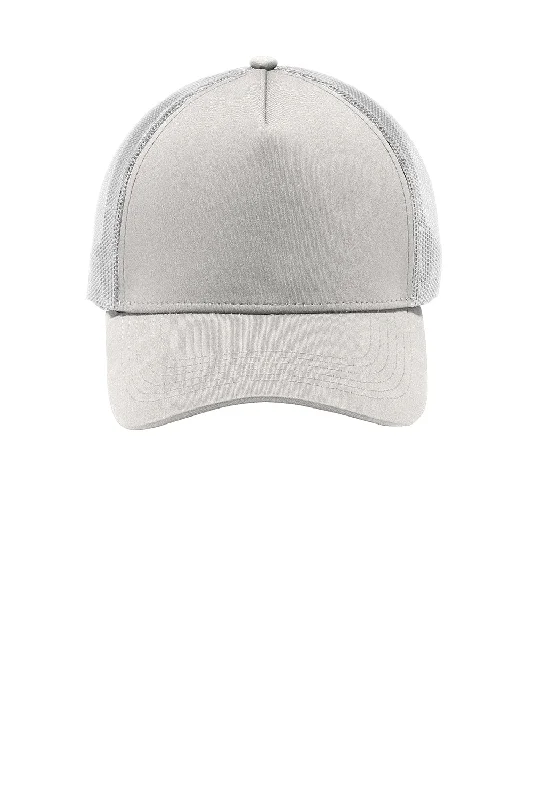 Mens hats for transitional weather-Sport-Tek Mens Adjustable Trucker Hat - Silver Grey/White