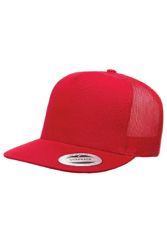 Mens hats for snowy mornings-Yupoong Mens 5 Panel Classic Snapback Trucker Hat - Red