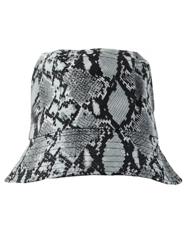 bucket hats for protecting your skin during the summer-Gray & Black Snake Print Womens Bucket Hat