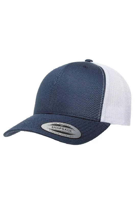 Mens hats for modern outfits-Yupoong Mens Adjustable Trucker Hat - Navy Blue/White