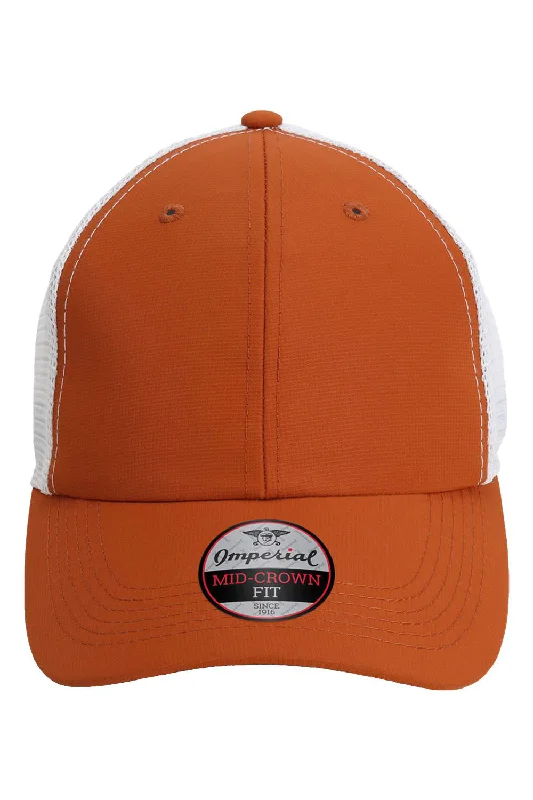 Mens hats with dynamic colors-Imperial Mens The Original Sport Mesh Moisture Wicking Snapback Hat - Burnt Orange/White