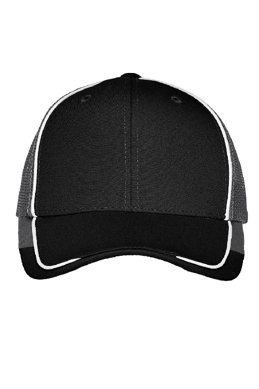 Mens hats with eco-conscious fabric-Port Authority Mens Adjustable Hat - Black/White/Magnet Grey