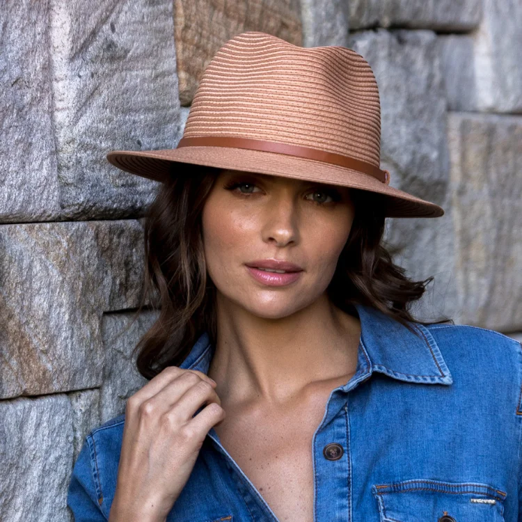 Beanies & Headbands with Simple Style-Tina M Copenhagen Havana Short Brim Fedora - Saffron