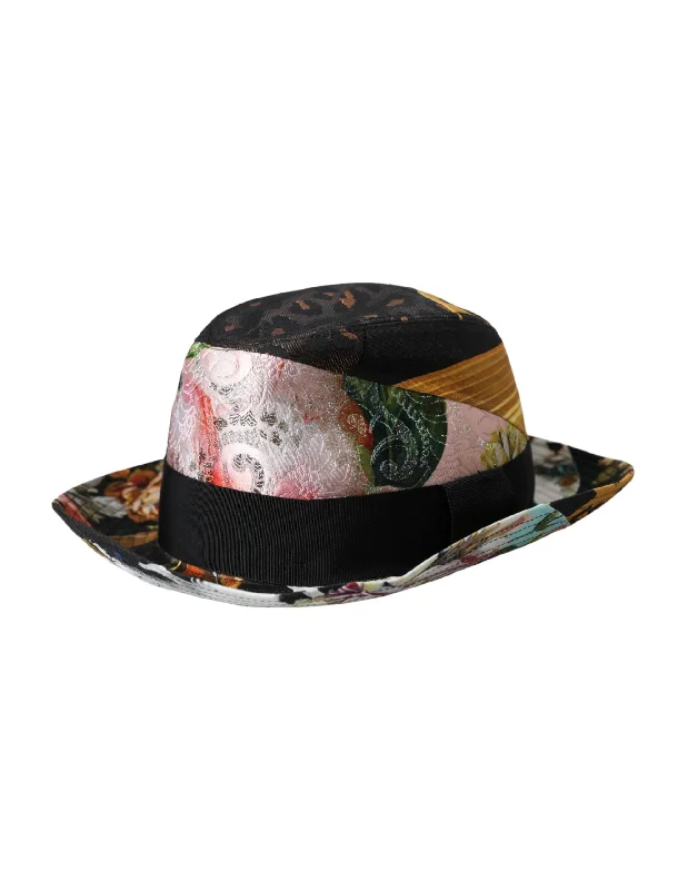 Womens Hats in twilight purple-Dolce & Gabbana multi Patchwork Women Fedora Wide Brim Women's Hat