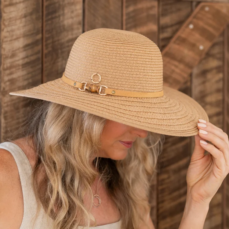 Beanies & Headbands with Sweat Resistance-Sundaise Leilani Wide Brim - Natural