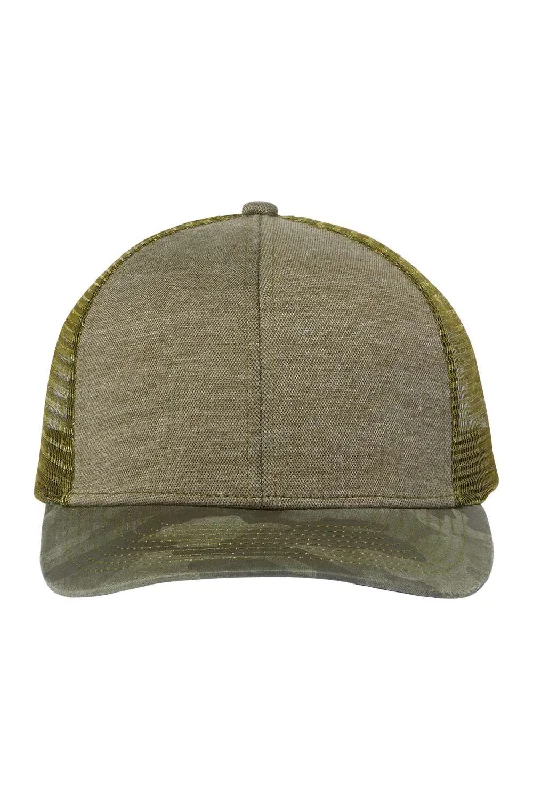 Mens hats with cool designs-Dri Duck Mens Pique Moisture Wicking Snapback Trucker Hat - Olive Green/Camo