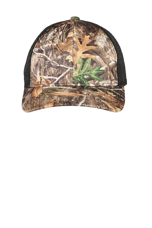 Mens hats for winter evenings-Port Authority Mens Performance Moisture Wicking Camouflage Mesh Back Snapback Hat - Realtree Edge Camo/Black