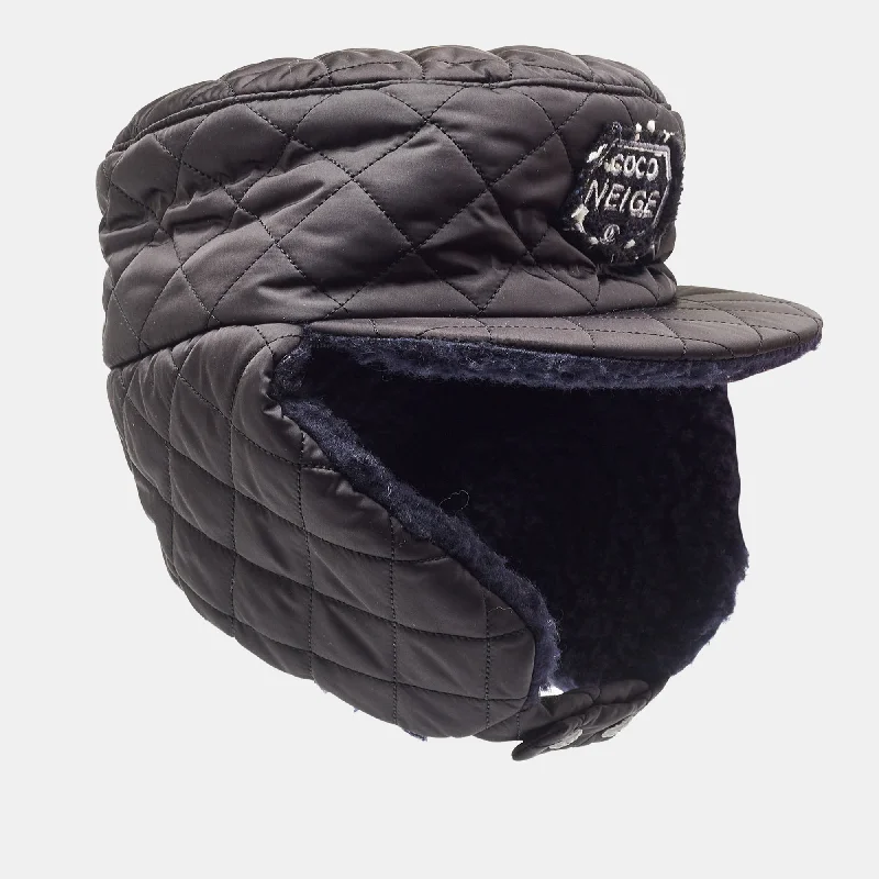 Womens Hats for milestone parties-Chanel Black Quilted Coco Neige Trapper Hat