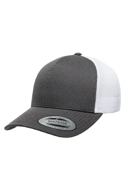 Mens hats for long runs-Yupoong Mens Adjustable Trucker Hat - Charcoal Grey/White