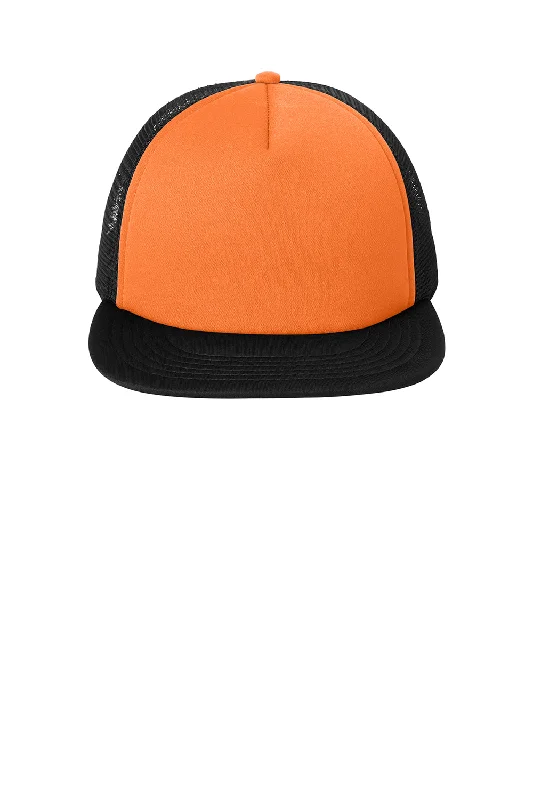 Mens hats for sun protection-District Mens Flat Bill Snapback Trucker Hat - Neon Orange