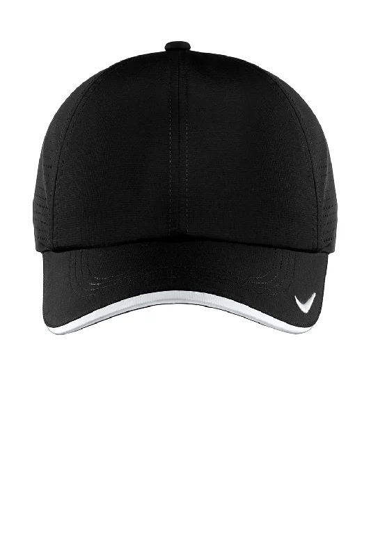 Mens hats with soft warmth-Nike Mens Dri-Fit Moisture Wicking Adjustable Hat - Black/White