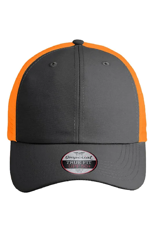 Mens hats for morning jogs-Imperial Mens The Original Sport Mesh Moisture Wicking Snapback Hat - Dark Grey/Neon Orange