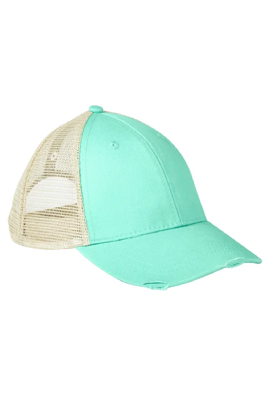 Mens hats for flexibility training-Adams Mens Distressed Ollie Adjustable Trucker Hat - Seafoam Green/Tan