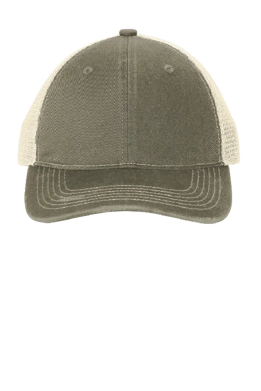 Mens hats for active sports-Port Authority Mens Distressed Mesh Back Adjustable Hat - Light Olive Green/Stone