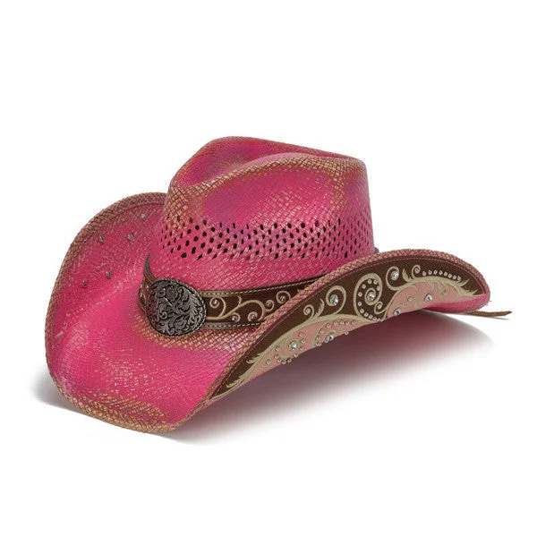 Beanies & Headbands for Extreme Runs-Stampede Hats - Pink Flower Filigree Cowboy Hat