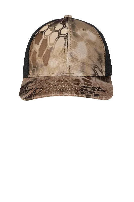 Mens hats with gentle softness-Port Authority Mens Performance Moisture Wicking Camouflage Mesh Back Snapback Hat - Kryptek Highlander/Black