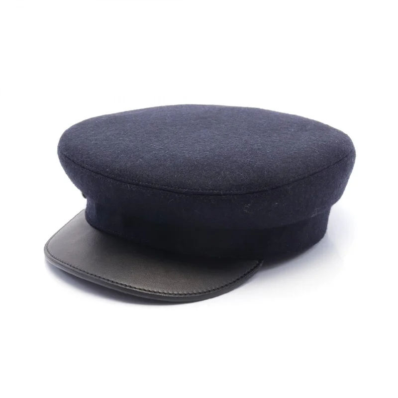 Wool hats for snow season adventures-Hermes Wool Leather Cap Navy/Black