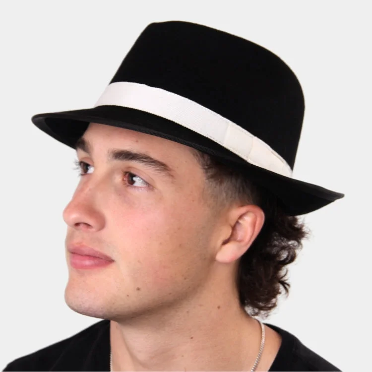 Beanies & Headbands for Small Heads-Melbourne Hats Trilby Formal - Black/White Band